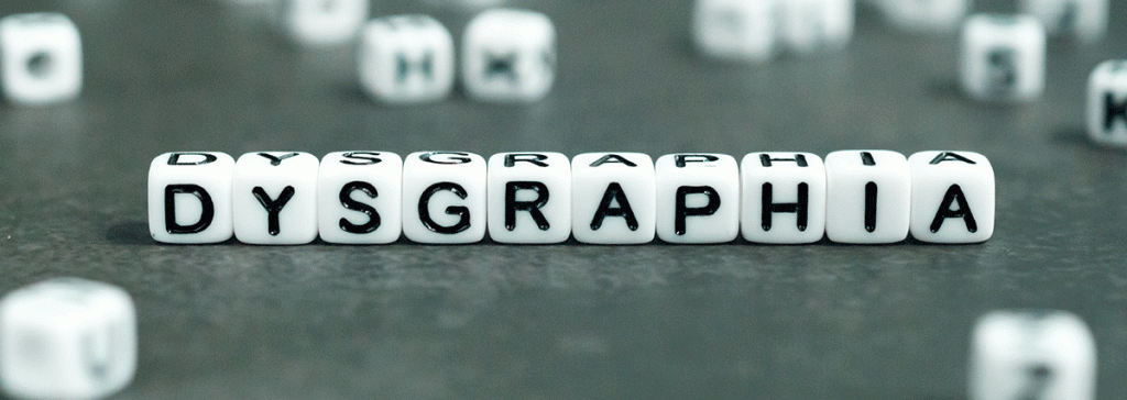 dysgraphia word in white letter block beads